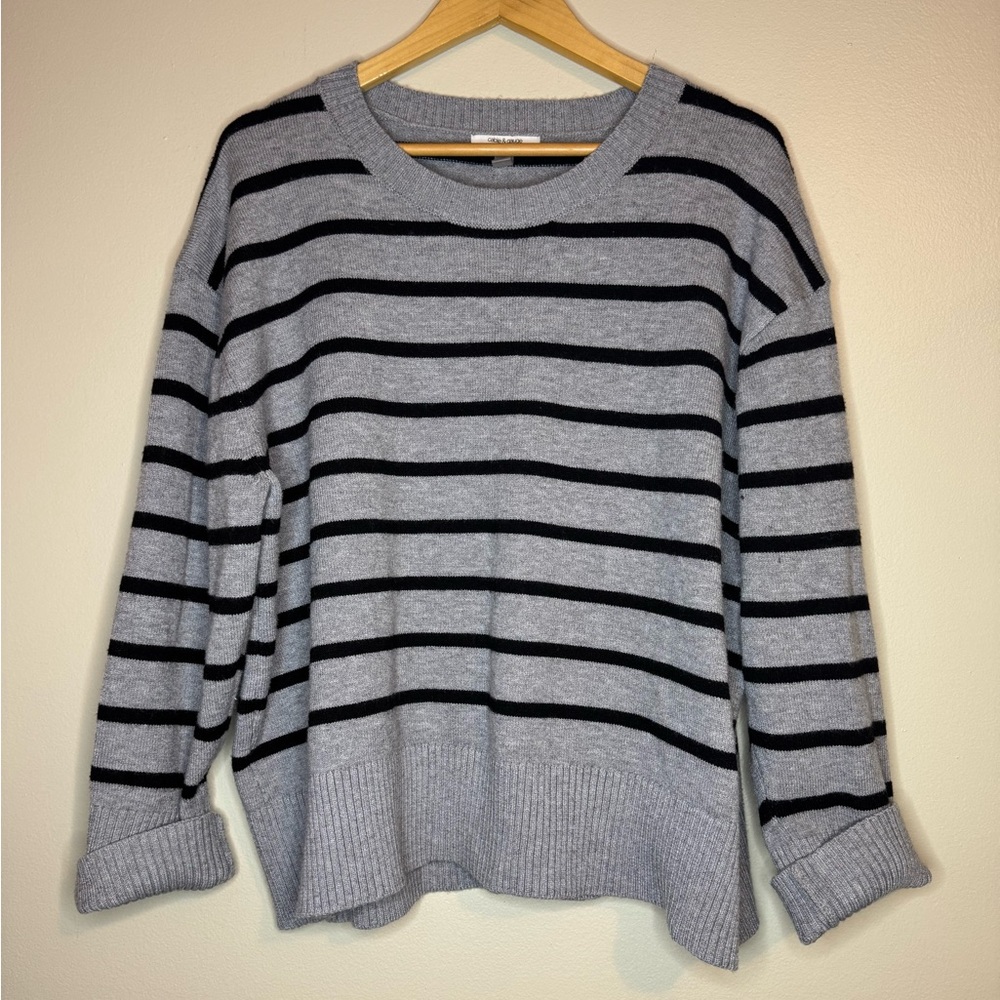 Cable & Gauge Studio Gray Black Striped‎ Sweater 2X Plus Size